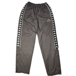 Kappa Track Pants Black Logo Tape Side Stripe Windbreaker Women Small